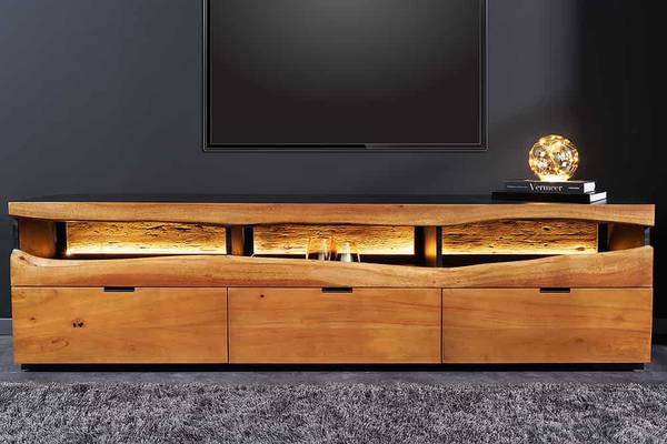 TV-Lowboard GRAND ACACIA Schwarz - Braun - Akazie - 180 x 54 x 42 cm