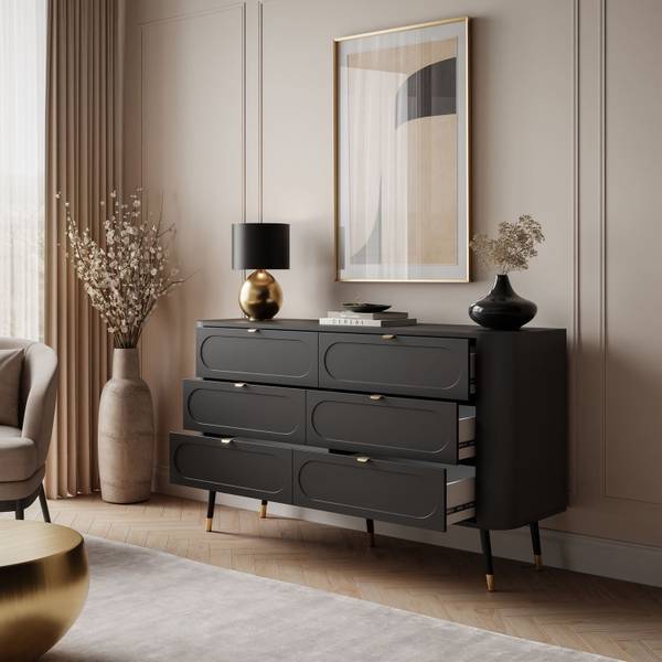 Dressoir SHADOW 6S zwart - plaatmateriaal op houtbasis - 138 x 80 x 40 cm