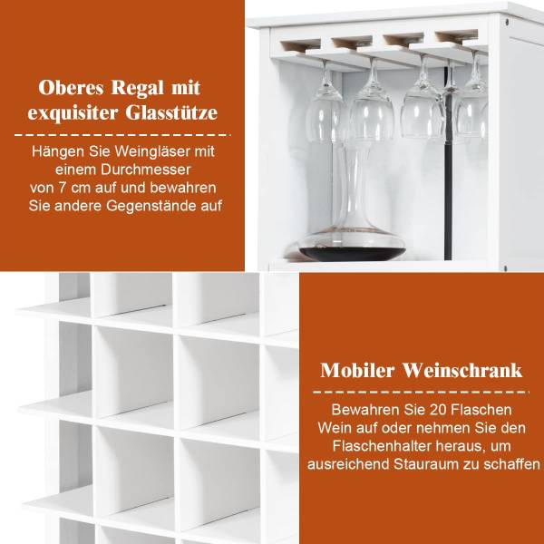 Weinschrank für 20 Flaschen Weiß - Holzwerkstoff - 25 x 96 x 42 cm