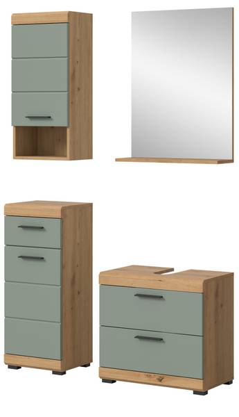 Badmöbel Set Shawn 4-teilig Braun - Grün - Holzwerkstoff - Glas - Metall - Kunststoff - 112 x 191 x 37 cm
