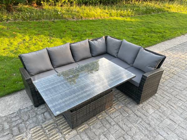 Rattan Gartenmöbel Set Grau (3er-Set) Grau - Webstoff - Polyresin