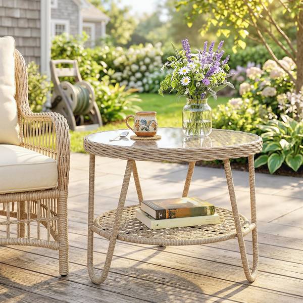 Outdoor Beistelltisch 867-317V00YL Gelb - Sicherheitsglas - Polyethylen - 65 x 50 x 65 cm