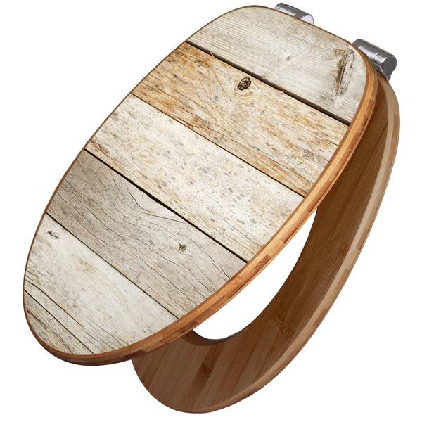 WC-Sitz mit Absenkautomatik Graues Holz Braun - Bambus - Holzwerkstoff - 38 x 5 x 49 cm