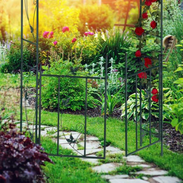 Arche de rosiers avec porte Vert - Fer - 114 x 230 x 37 cm