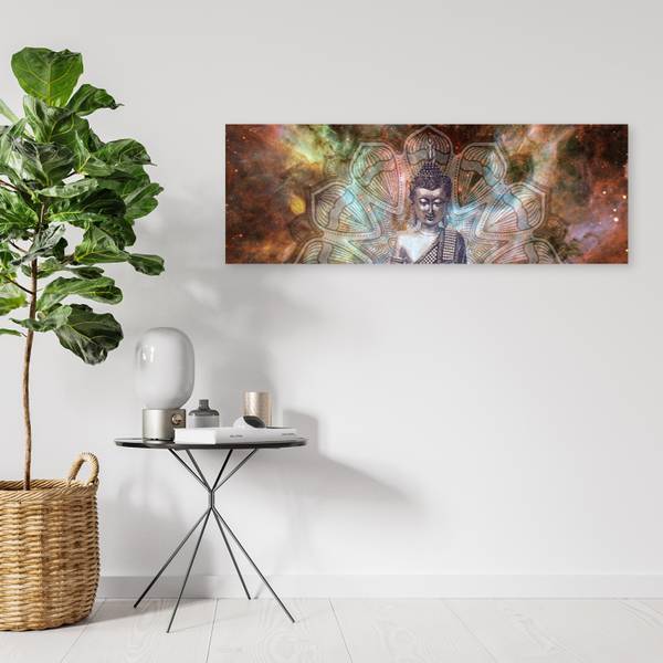 Wandbild abstraktion mit buddha 120 x 40 cm