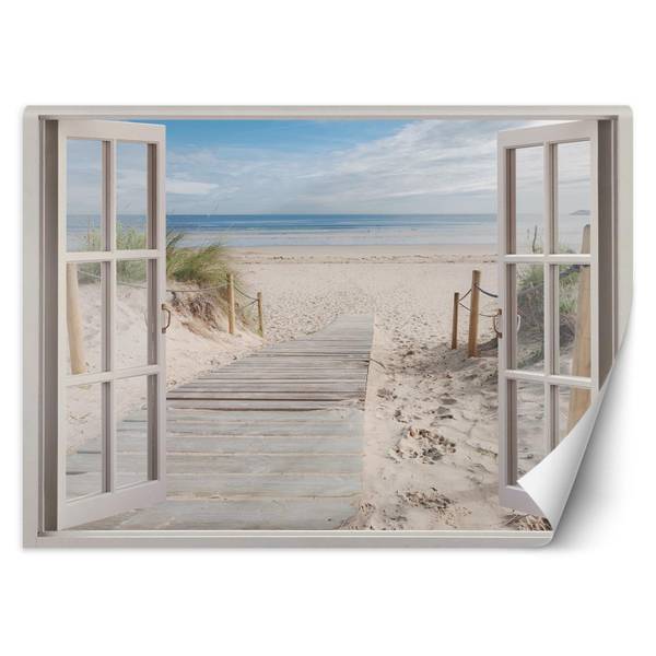 Fototapete Fensterblick Strand Meer 210 x 150 cm