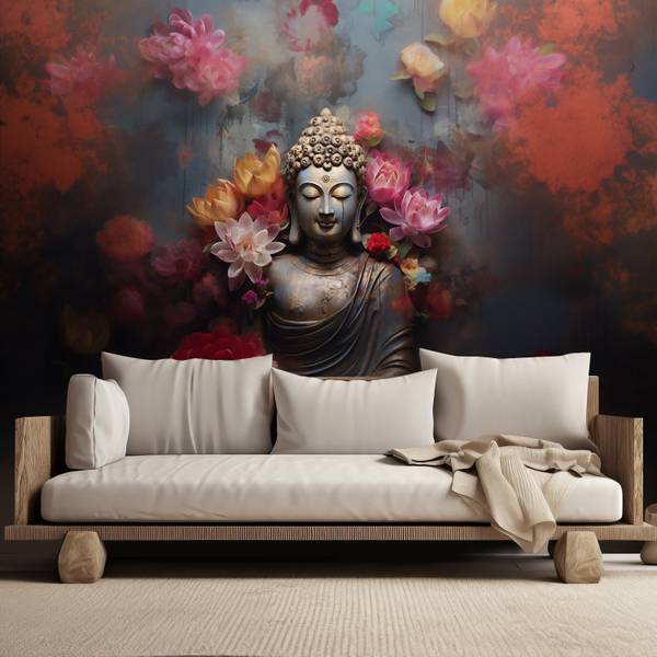 Fototapete Buddha Zen Blumen abstrakt 450 x 315 cm