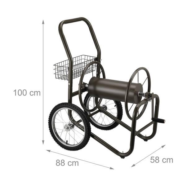 Dévidoir de tuyau brun avec panier Marron - Laiton - Acier - 58 x 100 x 88 cm