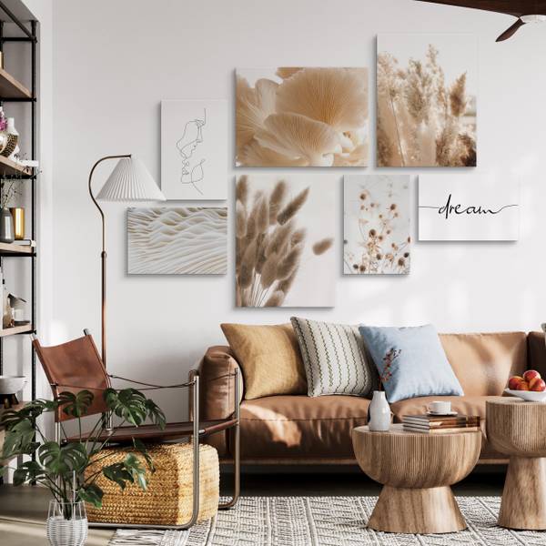 Afbeeldingen NatuurBOHO Stijl Set Van 7 beige - zwart - bruin - grijs - wit - linnen - 110 x 80 x 80 cm