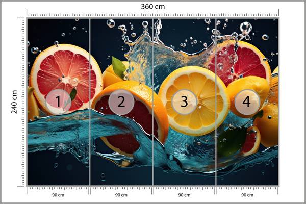 Vlies-Fotobehang CITRUS Fruit Water 3D 360 x 240 x 240 cm