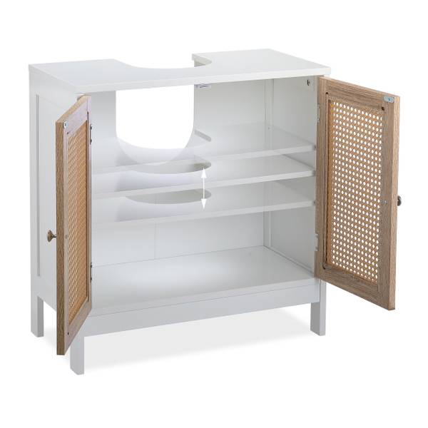 Waschbeckenunterschrank mit Rattan-Türen Braun - Weiß - Holzwerkstoff - Kunststoff - 60 x 62 x 30 cm
