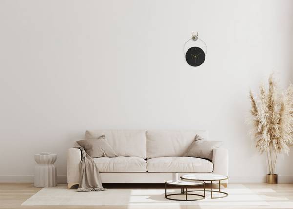 Horloge murale design Halo à bois Noir - Bois manufacturé - Métal - 45 x 65 x 2 cm