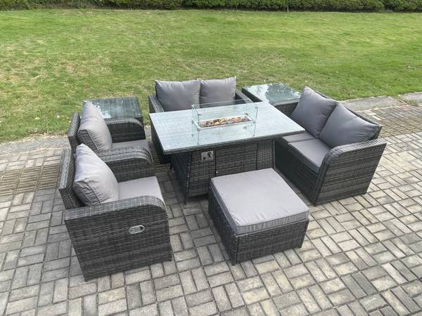 GARTENTISCHGRUPPE D(8er-Set) Grau - Webstoff - 80 x 70 x 140 cm