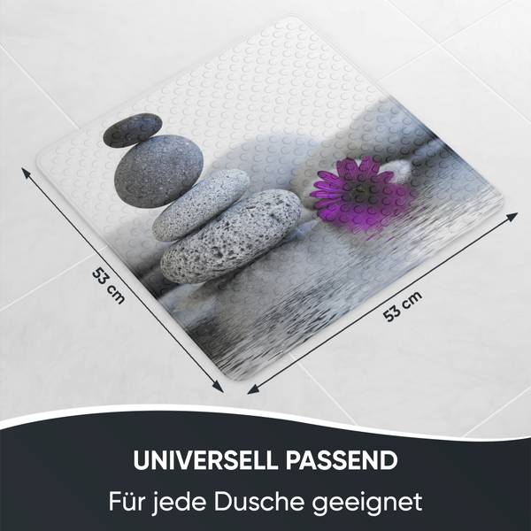 Badematte Energy Stones Schwarz - Grau - Violett - Polyester PVC - 53 x 1 x 53 cm