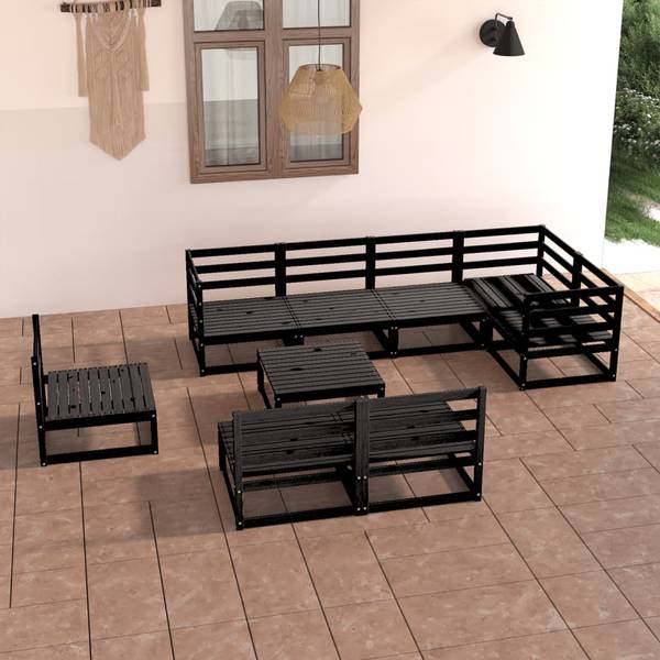 Garten-Lounge-Set 3009798-1 (9-teilig) Schwarz - Kiefer - 70 x 30 x 70 cm