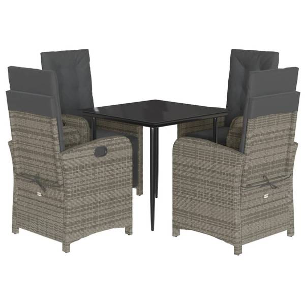 Garten Essgruppe 3038912-3 (5-teilig) Grau - Polyester - Stahl - Klarglas - 80 x 74 x 80 cm