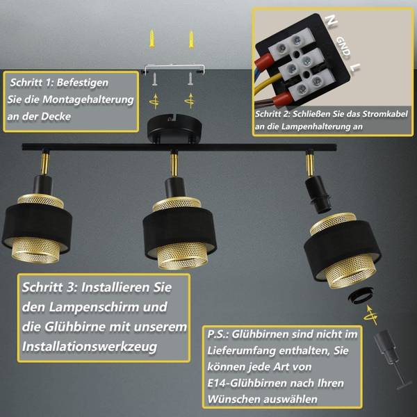 Plafondlamp Lancaster met 3 lichtbronnen zwart - metaal - 10 x 13 x 53 cm