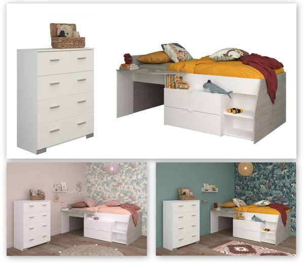 Kinderzimmer Milky16 2-teilig Weiß - Holzwerkstoff - 135 x 106 x 203 cm