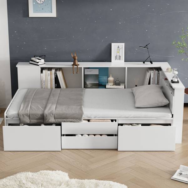 Jugendbett Levi Weiß - Holzwerkstoff - Massivholz - 118 x 66 x 213 cm