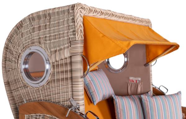 Strandkorb Düne Grande 2,5 Sitzer Gelb - Polyester - Teakholz - 142 x 170 x 95 cm