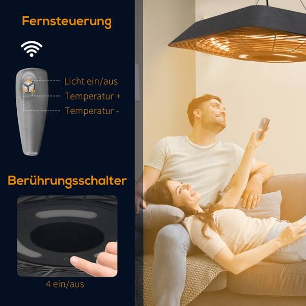 Deckenheizstrahler CO235 Schwarz - Metall - 45 x 10 x 45 cm