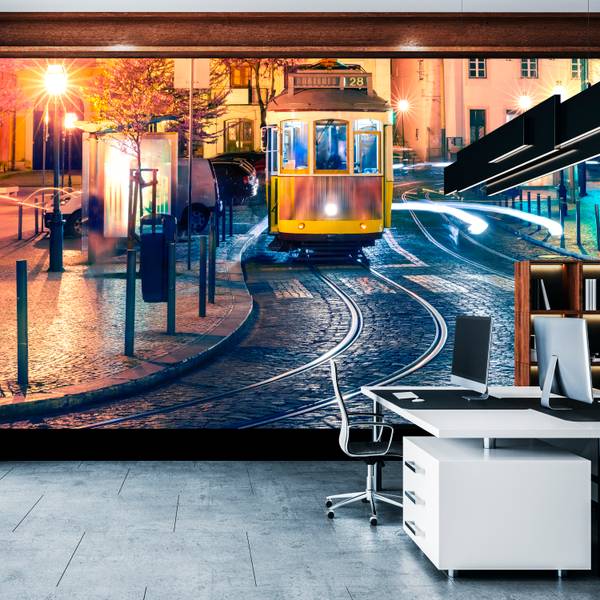 Fototapete Lissabon Straßenbahn Nacht 150 x 105 x 105 cm