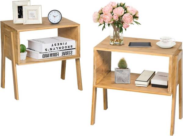 Table de Chevet HW61736(lot de 2) Noir - Bambou - 29 x 42 x 43 cm