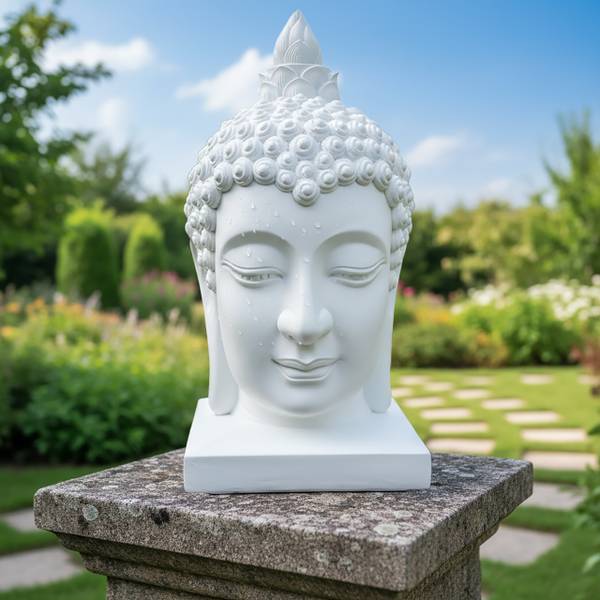 Buddha-Kopf 60 cm Weiß - Polyresin - 37 x 67 x 37 cm