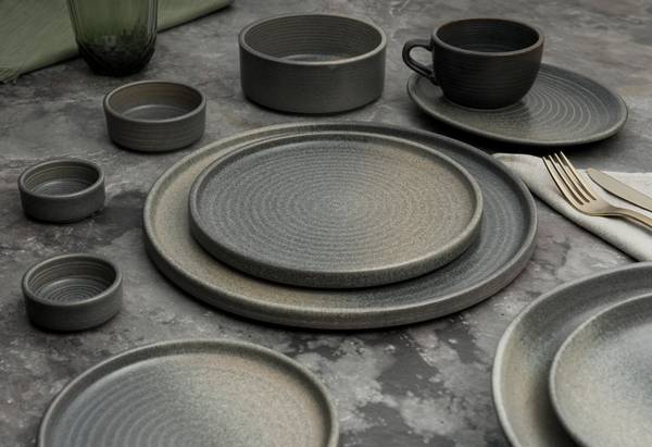 Dessertteller Hornfels  2er set Grau - Porzellan - 16 x 2 x 16 cm