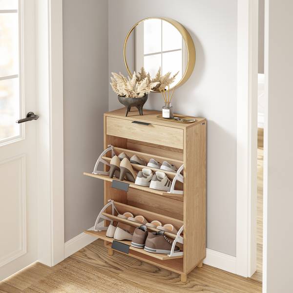 Schuhschrank FSR212-N Braun - Holzwerkstoff - Massivholz - 24 x 95 x 60 cm