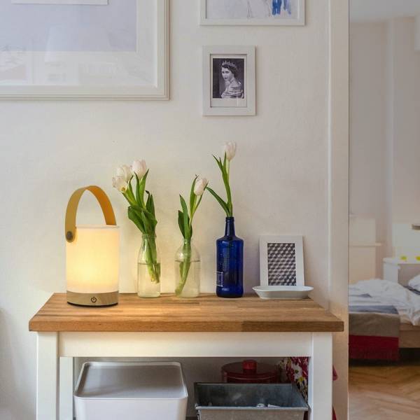 Lampe de table LED Handtasche Blanc - Bois manufacturé - 10 x 15 x 10 cm