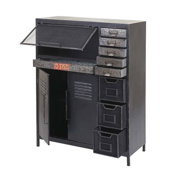 Apothekerkommode Oakland Schwarz - Metall - 89 x 115 x 35 cm