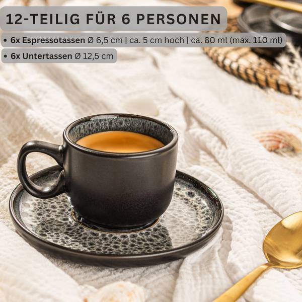 Espressotassen Set Sydney - 12 teilig Grau - Stein - 17 x 8 x 40 cm