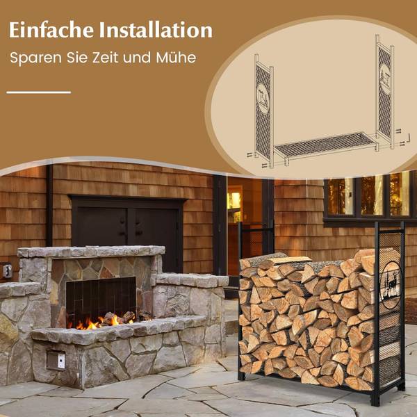Kaminholzregal ZB33470 Schwarz - Metall - 38 x 117 x 121 cm