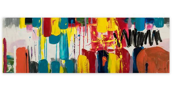 Acrylbild Handgemalt Action Painting Pim Weiß - Baumwollstoff - 150 x 50 x 4 cm