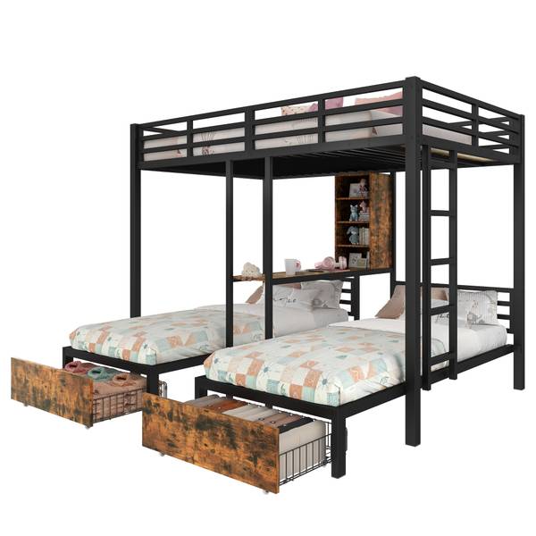 Etagenbett Arya Schwarz - Holzwerkstoff - Metall - 206 x 180 x 226 cm
