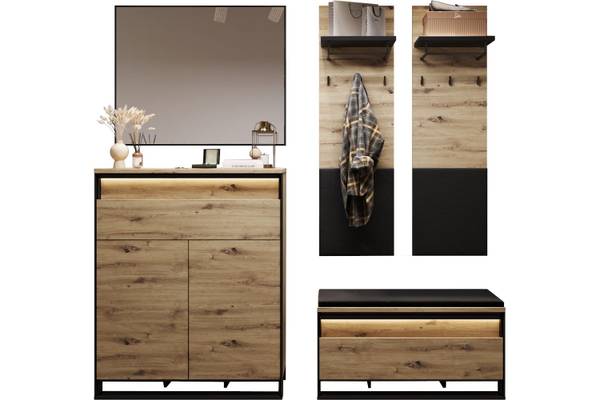 Garderobe Quant 3_5-tlg. Schwarz - Braun - Holzwerkstoff - 184 x 182 x 40 cm