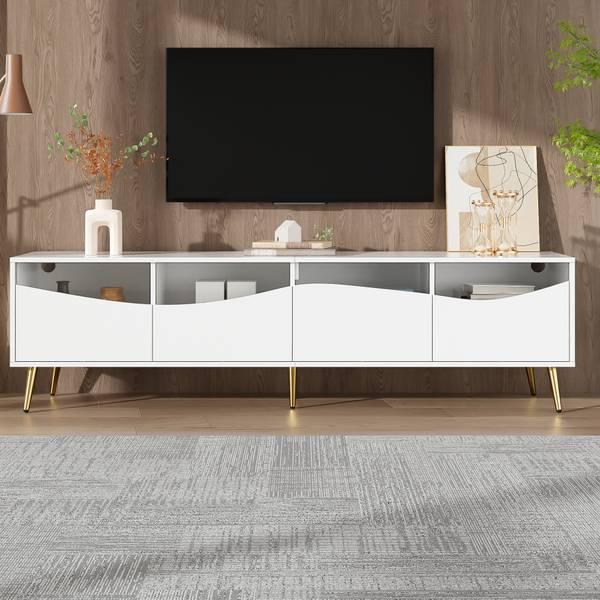 TV-meubel Astraios Ⅴ wit - plaatmateriaal op houtbasis - glas - 40 x 50 x 180 cm