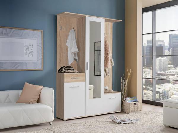 Flurgarderobe CAMOLA Braun - Weiß - Holz teilmassiv - 134 x 198 x 34 cm