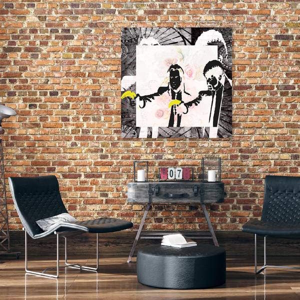 Tableau déco banksy pulp fiction 40 x 40 cm