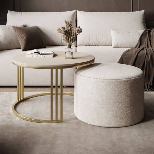 Couchtisch mit Hocker LORI Beige - Kaschmir - Creme - Gold