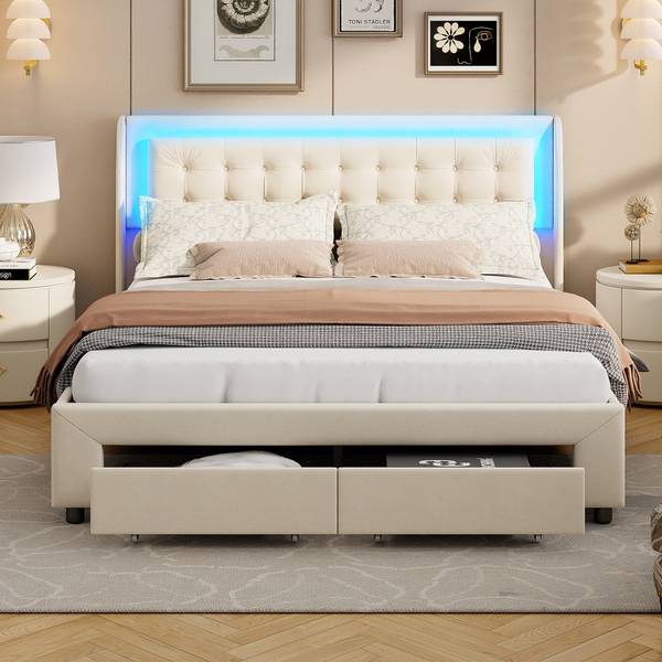 Boxspringbett MI-R02 mit Stauraum Beige - Metall - Massivholz - 165 x 100 x 203 cm