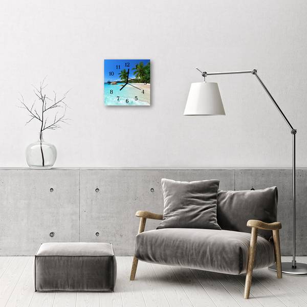 Wanduhr Strand blau Blau - Glas - 30 x 30 x 1 cm