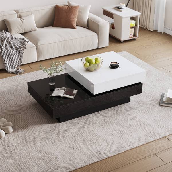 Drehbar Couchtisch Ourea Ⅱ Schwarz - Weiß - Holzwerkstoff - 60 x 36 x 103 cm