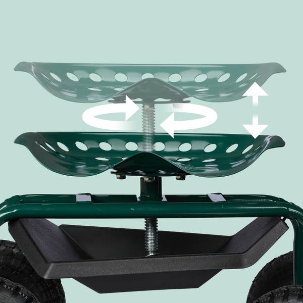 Siège roulant de jardin avec rangement Noir - Vert - Rouge - Acier - 42 x 54 x 81 cm