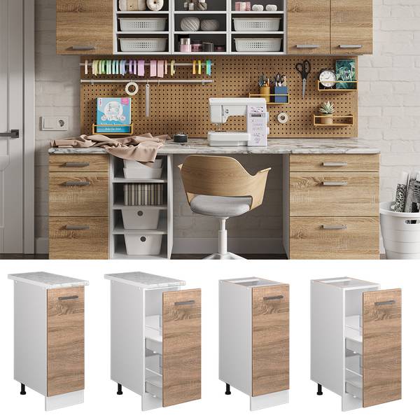 Unterschrank R-Line 41847 Reinweiß - Eiche Sonoma Dekor