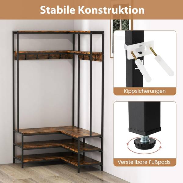 Eck-Garderobenständer TG32777ORDE Braun - Holzwerkstoff - 90 x 178 x 90 cm