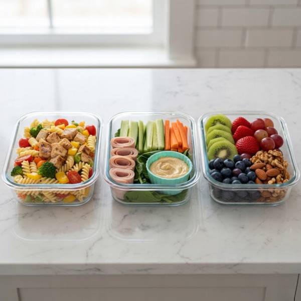 4er-Set Glas-Frischhaltedosen  Lunchbox Weiß - Glas - 23 x 8 x 18 cm