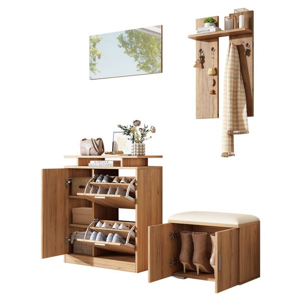 Kledingkastset NaturSHEF bruin - plaatmateriaal op houtbasis - 35 x 133 x 140 cm