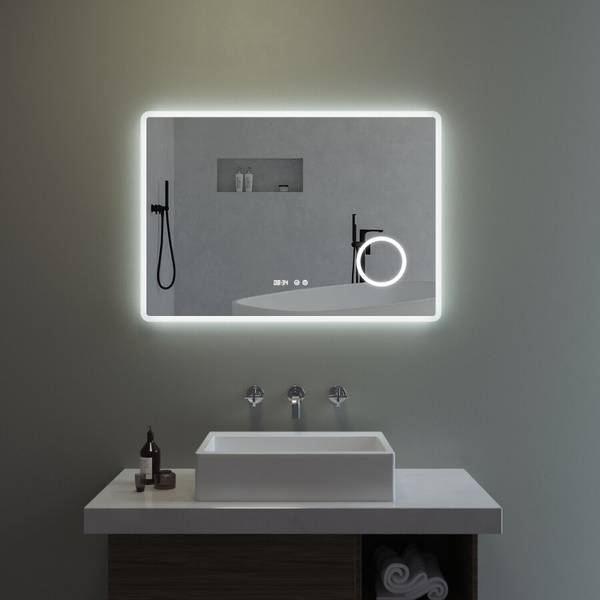 LED BadSpiegel mit 3Fach-Vergrößerung Silber - Glas - 100 x 70 x 5 cm